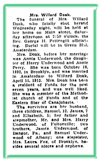 Annie Doak Nee Underwood Funeral Notice New York