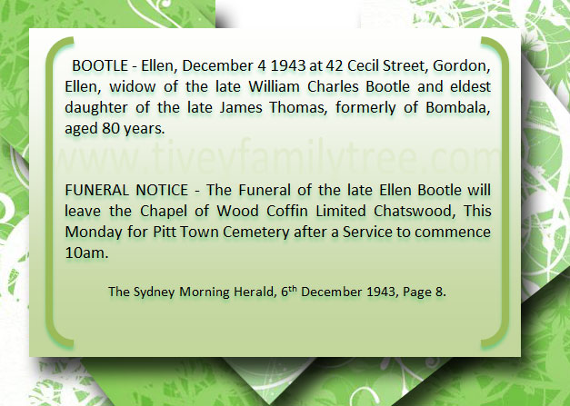 Ellen Bootle nee Thomas Death Notice