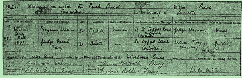 Gladys-Maud-Tivey-and-Benjamin-Wileman-Marriage-Certificate