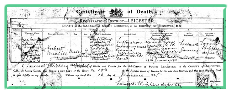 Death Certificate of Herbert Maxfield aged 4