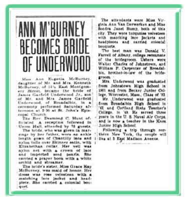 james Underwood and Ann McBurney Wedding Article