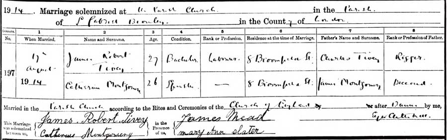 James-Robert-Tivey and Catherine Montgomery nee Webb Marriage Certificate