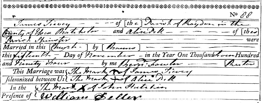 James Tivey and Alice Pell Marriage Certificate