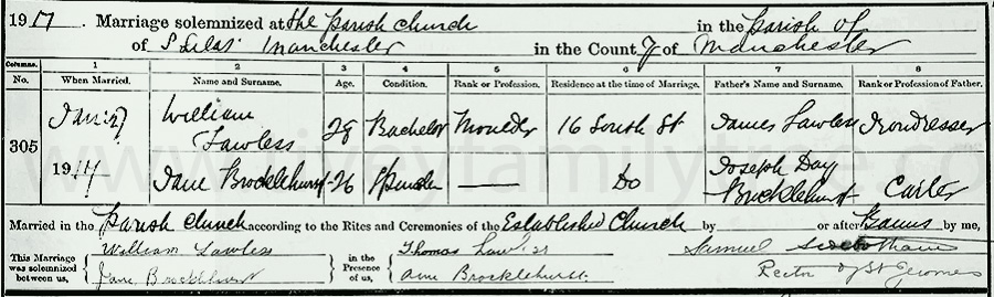 Jane-Brocklehurst-and-William-Lawless-Marriage-Certificate
