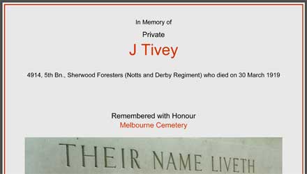 Memorial Scroll CWGC Jack Tivey