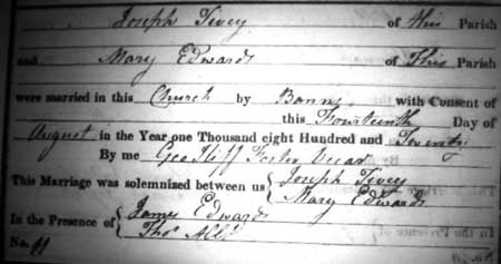 Marriage of Joseph Tivey and Mary Edwards