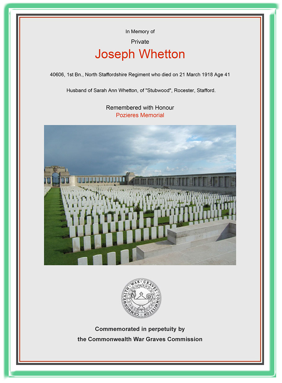 Joseph Whetton WWI Certificate