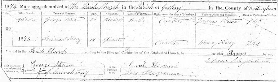 Lavinia Tivey and George Straw Marriage Certificate