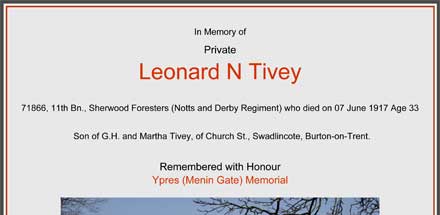 Memorial Scroll CWGC Leonard Noble Tivey