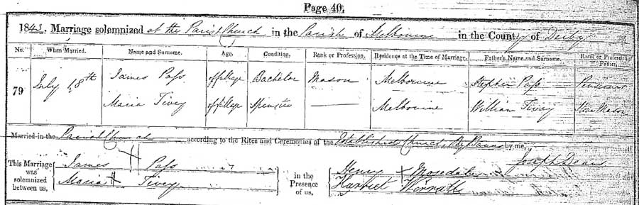 Maria Tivey and James Pass Marriage Certificate