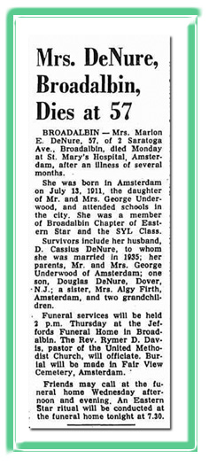 Obituary for Margaret DeNure 1968 