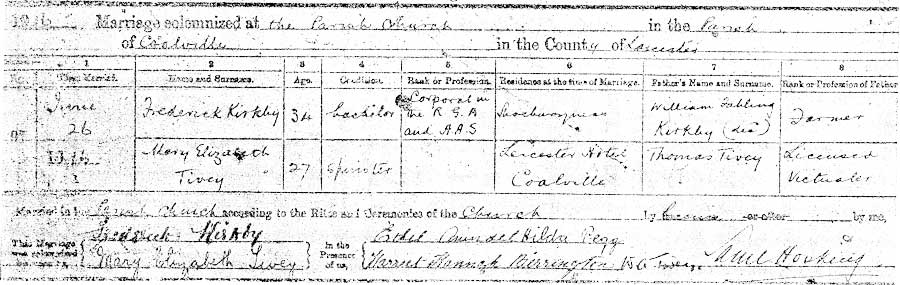 Michael-Elizabeth-Tivey and Frederick-Kirkby Marriage Certificate