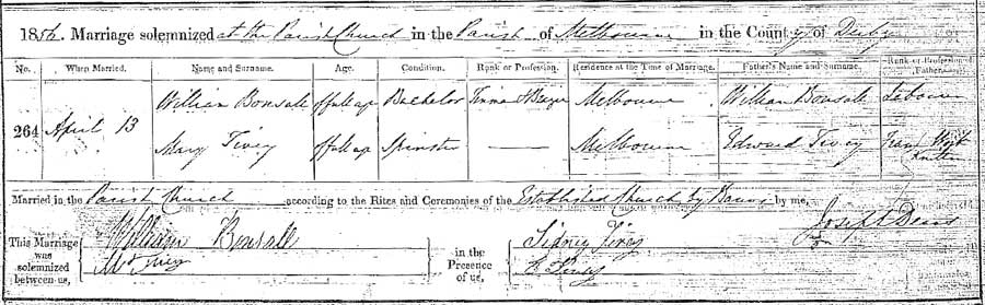 Mary Tivey and William Bonsall Marriage Certificate