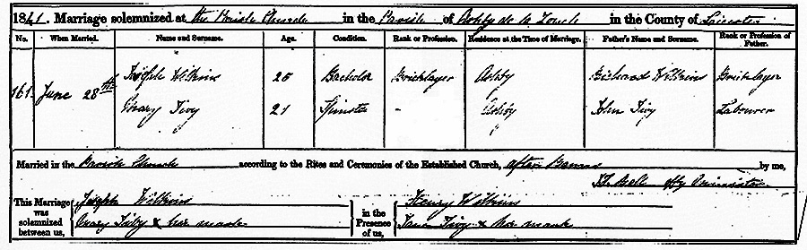 Mary Tivey and Joseph Wilkins Marriage Certificate