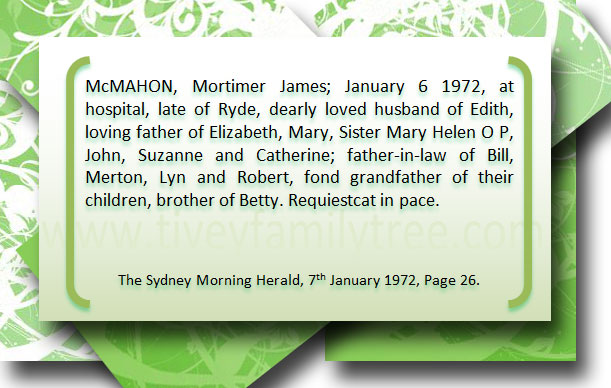 Mortimer James McMahon Death-Notice