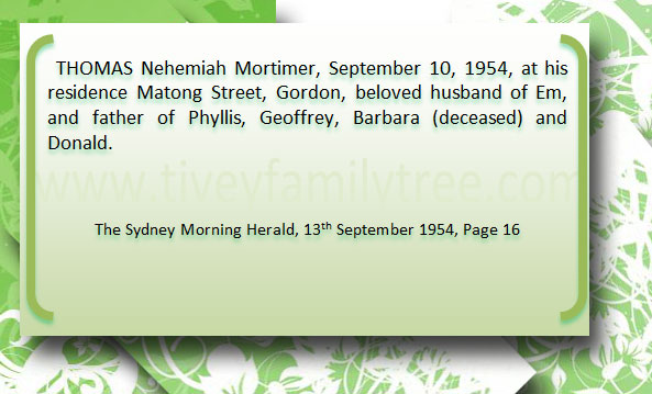 Nehemiah Mortimer Thomas Death Notice
