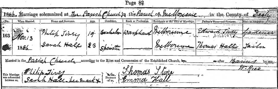 Philip Tivey & Sarah Hall Marriage Certificate