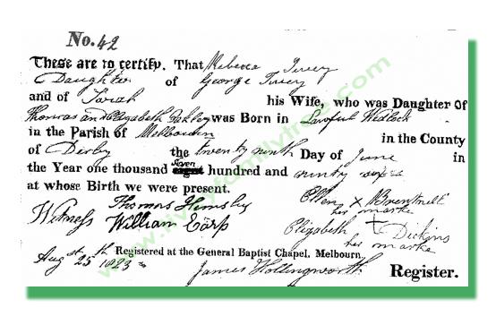 Rebecca Tivey Baptism Certificate, Melbourne Baptist Chapel