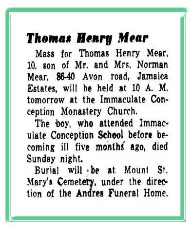 Obituary for Thomas Henry Mear 1944