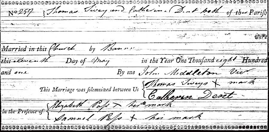 Thomas-Tivey and Catherine Dent Marriage Certificate