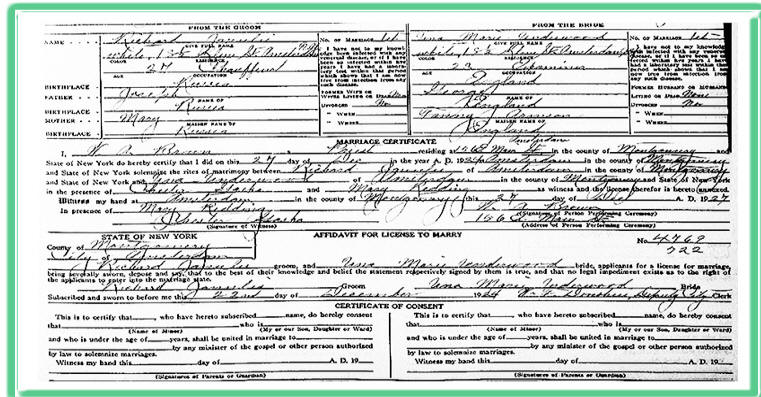 Marriage License for Una Underwood and Richard Janulis 1924