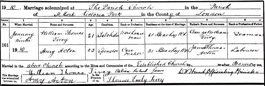 William-Thomas-Tivey and Amy-Acton Marriage Certificate