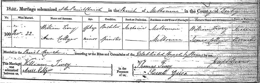 William Tivey and Ann Collyer Marriage Certificate