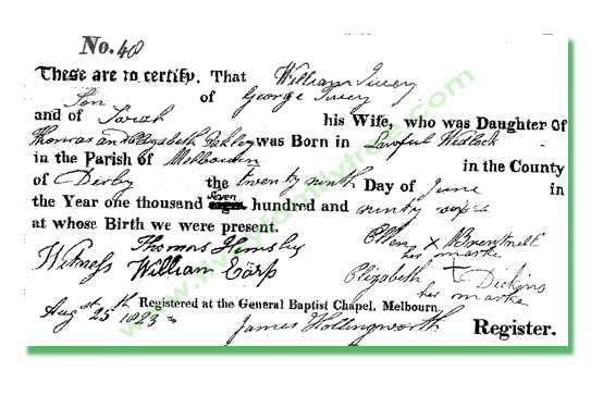 William Tivey Baptism Certificate, Melbourne Baptist Chapel