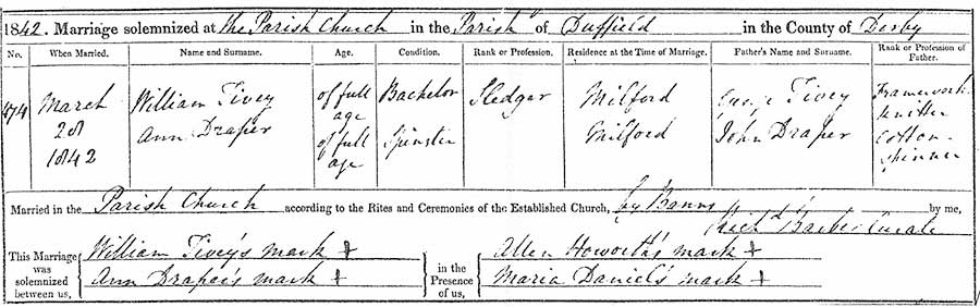 William Tivey & Ann Draper Marriage Certificate