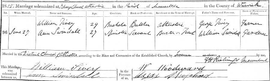 William-Tivey and Ann-Swindall Marriage Certificate