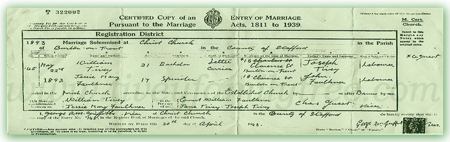 William-Tivey-and-Jessie-Mary-Faulkner-Marriage-Certificate