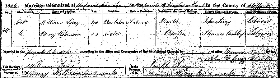 William Tivey and Mary Ashley Robinson Marriage Certificate